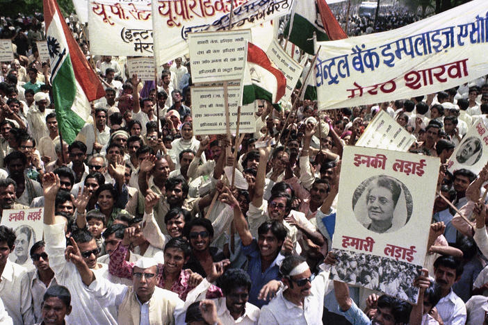 Demonstrators rallied outside Prime Minister Indira Gandhi's residence in New Delhi, June 14, 1975. Less than two weeks later, her government imposed a period of authoritarian rule called the "Emergency." It lasted for nearly two years.