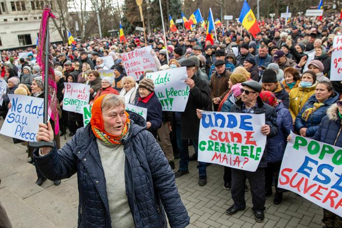 A protest against the Moldovan government and pro-EU President Maia Sandu in the capital Chisinau on Feb. 19, 2023.