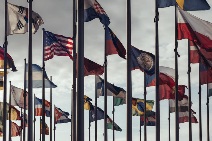 Flags of different nations. The new Freedom House report finds that the gap between the number of countries where freedom has improved and where it has declined is at its narrowest in 17 years.