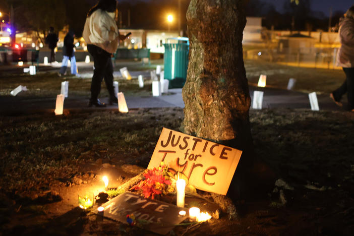 A candlelight vigil for Tyre Nichols in Memphis is held in January.