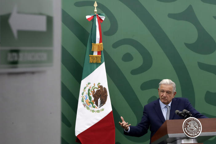 Mexican President Andres Manuel Lopez Obrador during the press conference at the Intelligence Center of the Secretary of Public Security and Citizen Protection in Mexico City on March 9.