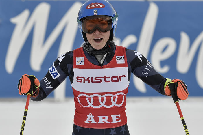 Mikaela Shiffrin of Team United States takes 1st place during the Alpine Ski World Cup Women's Giant Slalom on Friday in Are, Sweden.