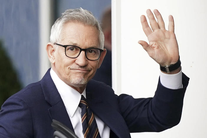 Soccer broadcaster Gary Lineker arrives ahead of the English Premier League soccer match between Leicester City and Chelsea in Leicester, England on  Saturday.