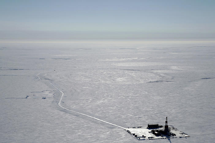 This 2019 aerial photo provided by ConocoPhillips shows an exploratory drilling camp at the proposed site of the Willow oil project on Alaska's North Slope. President Biden will prevent or limit oil drilling in 16 million acres of Alaska and the Arctic Ocean, an administration official said on Sunday.