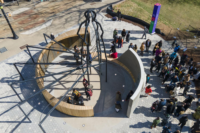 The new Harriet Tubman monument, titled 'Shadow of a Face' by architect Nina Cooke John, is in Newark, New Jersey, on Thursday, March 9, 2023.