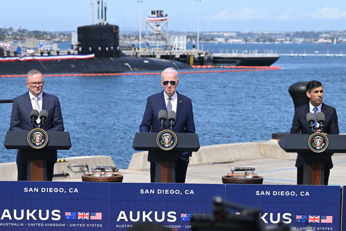 President Biden announced new details of a nuclear submarine deal with Australia and the United Kingdom at a U.S. naval base in in San Diego, California.