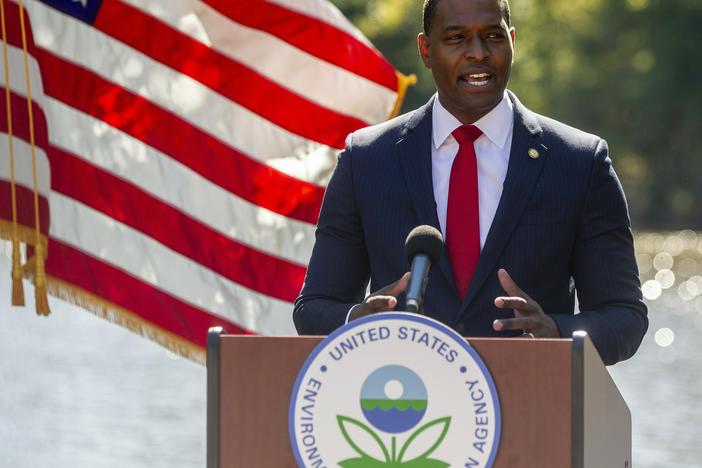 Michael Regan, the head of the Environmental Protection Agency, at an event in 2021. The Biden administration is announcing a plan to regulate "forever chemicals" in drinking water.