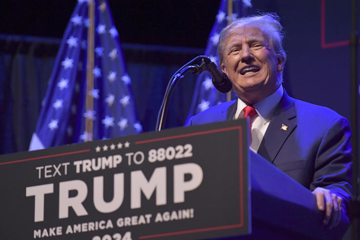 Former President Donald Trump speaks at a campaign event Monday in Davenport, Iowa.