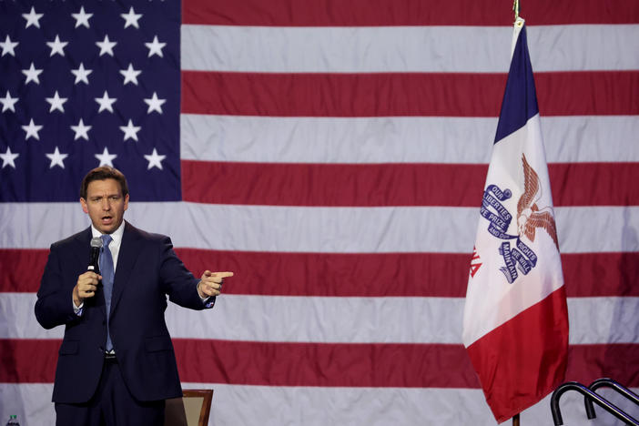 Florida Gov. Ron DeSantis speaks to Iowa voters during an event at the Iowa State Fairgrounds on March 10, 2023 in Des Moines, Iowa.