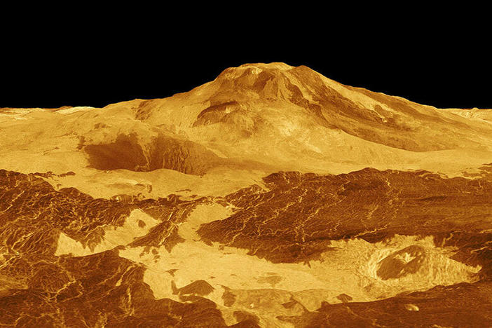 This computer-generated 3D model of Venus' surface shows the summit of Maat Mons. A new study found one of the volcano's vents became bigger and changed during 1991.