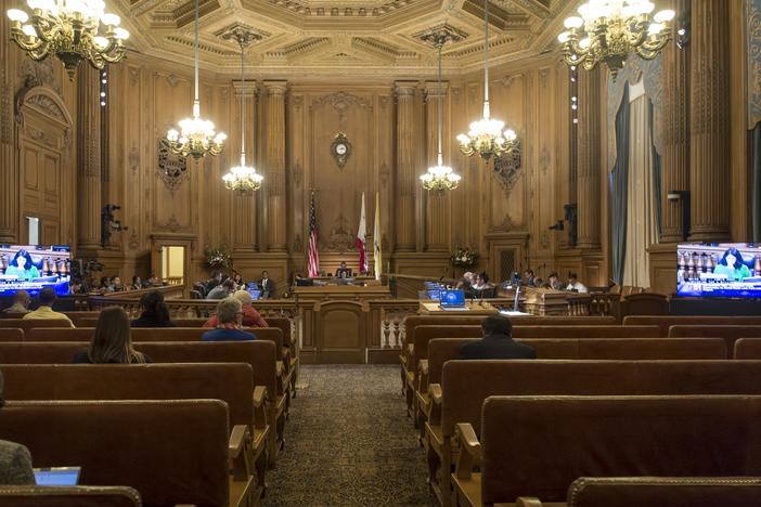 The San Francisco Board of Supervisors, which meets at City Hall, accepted a draft plan of more than 100 recommendations for reparations to eligible Black residents. But the move was largely procedural and doesn't bind the city to any of the proposals.