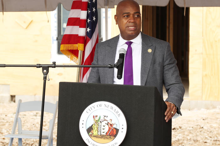 Newark Mayor Ras Baraka speaks at the groundbreaking celebration for a new development in the city on April 26, 2022.