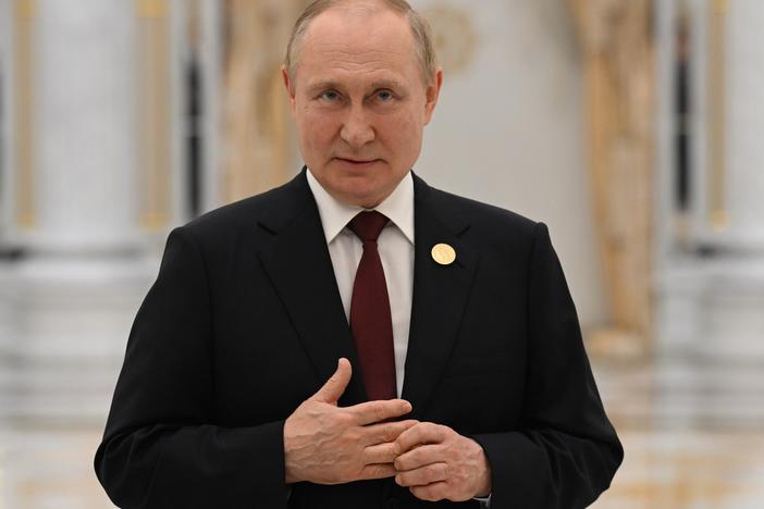 Russian President Vladimir Putin speaks to the media after a summit in Ashgabat, Turkmenistan, on June 30, 2022. Putin traveled to Crimea to mark the ninth anniversary of the Black Sea peninsula's annexation from Ukraine on Saturday.