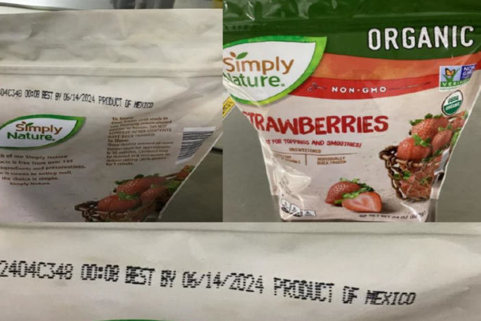 A frozen organic strawberry product subject to the recalls is pictured in a photo provided by the FDA.