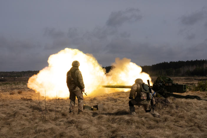 A howitzer is fired at a training area in the Volyn region. Ukraine is using this region, quiet for the moment, to train troops for the front line in the east.