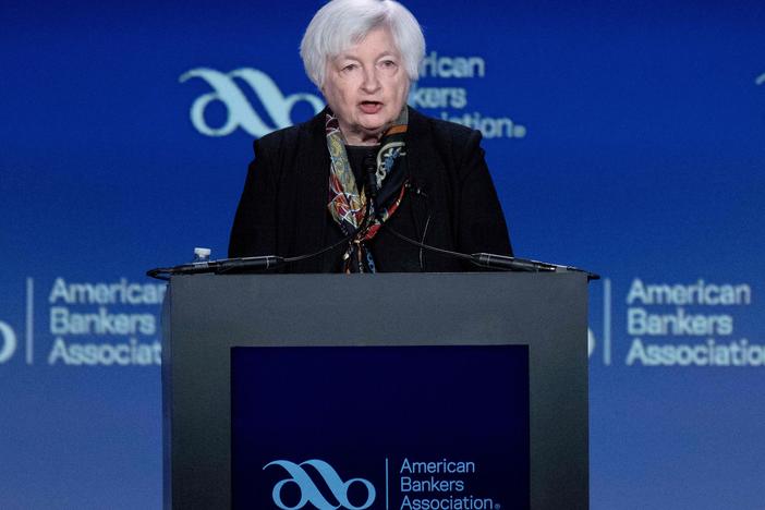 Treasury Secretary Janet Yellen said that depositors at small banks could be eligible for the same kind of protection extended to customers at two regional banks that failed this month. Yellen made the remarks at a speech she delivered to the American Bankers Association on March 21, 2023.