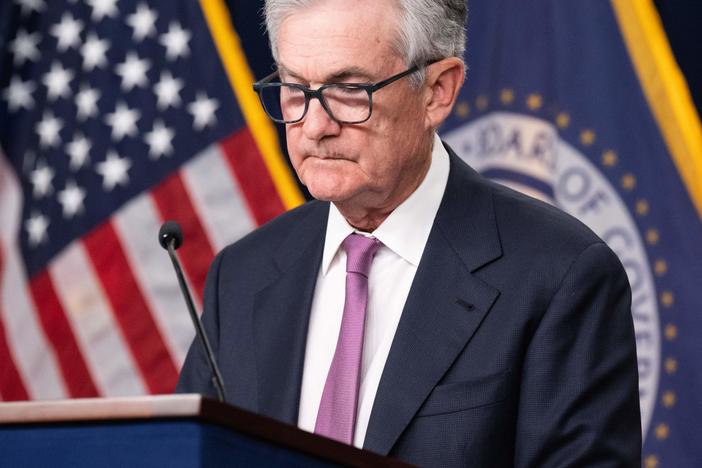 Federal Reserve Chair Jerome Powell speaks during a news conference at the Federal Reserve in Washington, DC, on Feb. 1, 2023. The Fed on Wednesday raised interest rates again, opting to continue its fight against inflation despite turmoil in the banking sector.