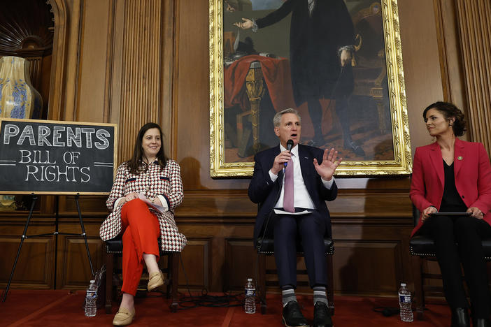 Rep. Elise Stafanik, R-N.Y., Speaker of the House Kevin McCarthy and Rep. Julia Letlow, R-La., held an event to introduce the Parents Bill of Rights Act at the U.S. Capitol on March 1.