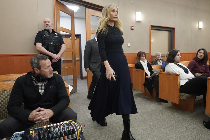 Gwyneth Paltrow enters the courtroom for her trial, Friday, March 24, 2023, in Park City, Utah, where she is accused in a lawsuit of crashing into a skier during a 2016 family ski vacation, leaving him with brain damage and four broken ribs.