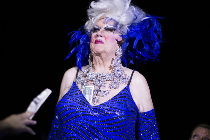 Walter Cole, better known as the iconic drag queen who performed for decades as Darcelle, performs in Portland, Ore., in this September 2019 photo.
