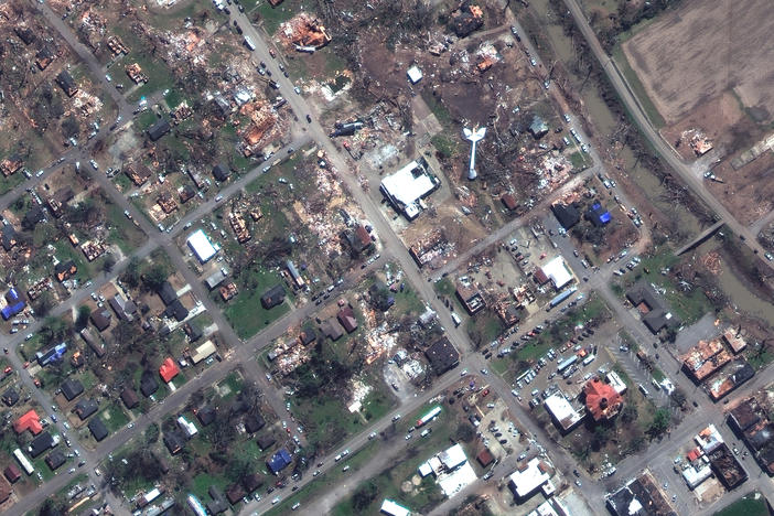 AFTER: Destroyed homes and buildings along Walnut Street in Rolling Fork, Miss. on March 26, 2023.