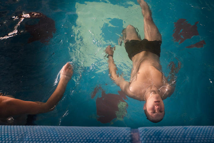 Soldiers spend time swimming in the pool during the course.