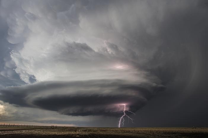 This May 21, 2020, photo provided by Victor Gensini shows a tornado in Moscow, Kan. A new study says warming will fuel more supercells or tornados in the United States and that those storms will move eastward from their current range.