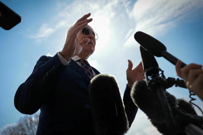 President Biden talks to the press on the South Lawn of the White House before boarding Marine One on Tuesday for a trip to Durham, N.C.