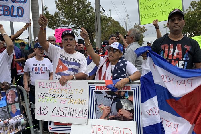 Martha Casamayor, center, says Joe Biden "stabbed Cuban Americans in the back" and regrets voting for him. South Florida Latinos like her are key to Republicans expanding their political reach in future elections.