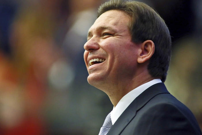 Florida Gov. Ron DeSantis smiles as he ends his State of the State address during a joint session of the Senate and House of Representatives on March 7 in Tallahassee, Fla.