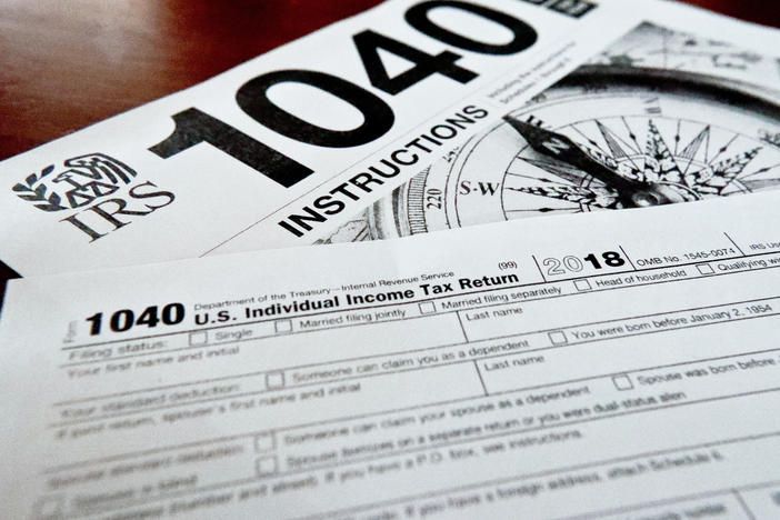 Internal Revenue Service taxes forms are seen on Feb. 13, 2019.
