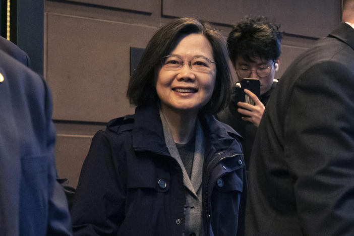 Taiwan's President Tsai Ing-wen leaves a hotel in New York, Wednesday, March 29, 2023.