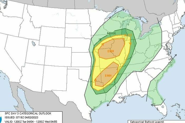 More severe weather is forecast for much of the Midwest and southern United States just days after tornadoes left devastation in many of the same communities.