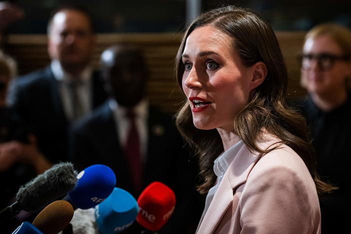 Finnish Prime Minister Sanna Marin speaks to members of the international media following the Finnish parliamentary elections on Sunday in Helsinki.