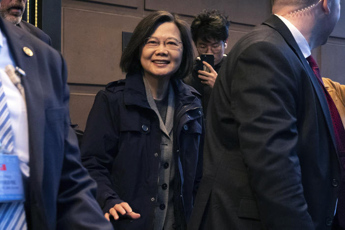 Taiwan's President Tsai Ing-wen leaves a hotel in New York on March 29.