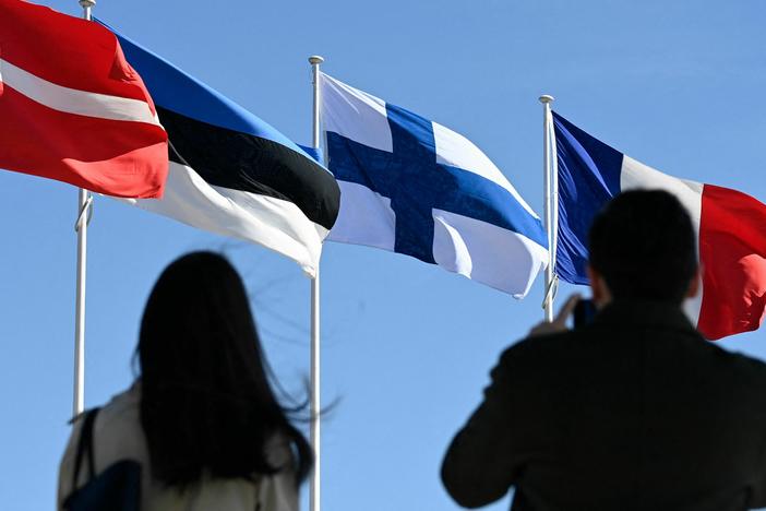 A flag-raising ceremony raised the Finnish flag in front of the NATO headquarters in Brussels on April 4, 2023. Finland became the 31st member of NATO.