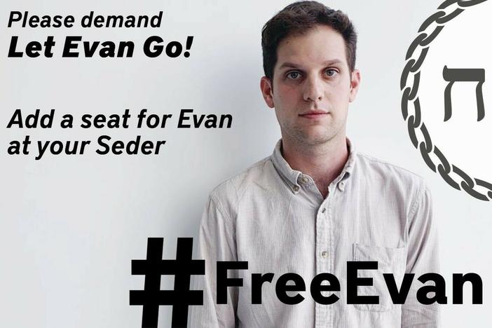 A poster from a social media campaign started by Wall Street Journal journalists for Journal reporter Evan Gershkovich, who was detained in Russia during a reporting trip.