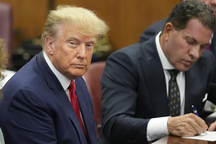 Former President Donald Trump appearing in court for his arraignment on Tuesday, April 4 in New York.