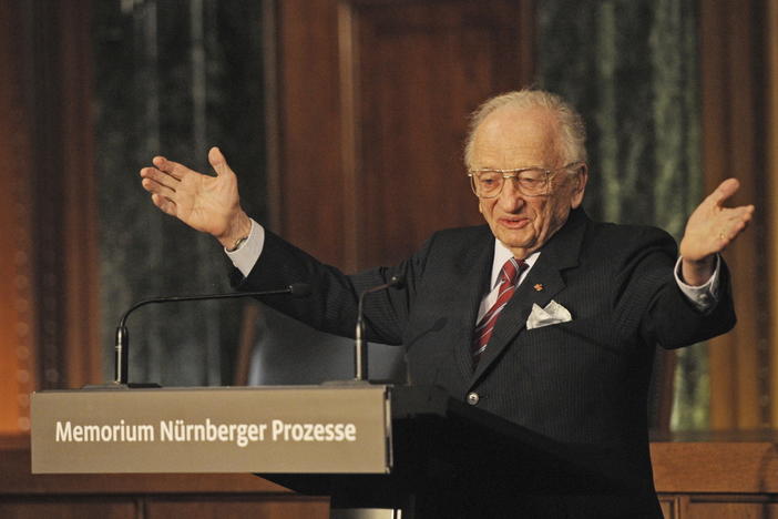 Benjamin Ferencz, Romanian-born American lawyer and chief prosecutor of the Nuremberg war crimes trials, speaks during an opening ceremony for the exhibition commemorating the Nuremberg war crimes trials in Nuremberg, Germany, on Nov. 21, 2010.