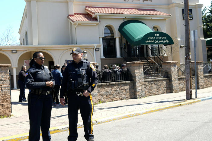 Extra security could be seen outside Omar Mosque on Sunday afternoon after an imam was stabbed there earlier in the day.