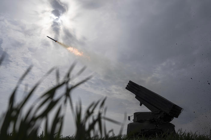 A Ukrainian MSLR BM-21 "Grad" fires toward Russian positions in the Donetsk region of eastern Ukraine, April 8.