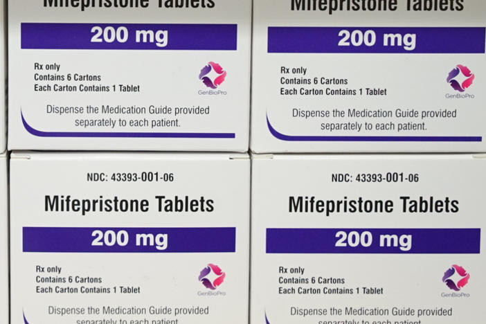 Boxes of the drug mifepristone a shelf at the West Alabama Women's Center in Tuscaloosa, AL.
