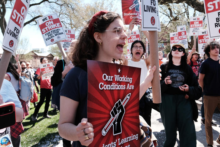 Rutgers students and faculty participate in a strike at the university's main campus on Monday.