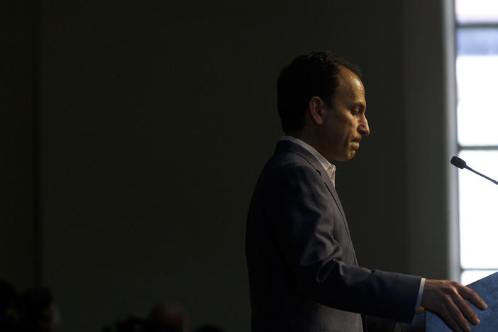 Louisville Mayor Craig Greenberg speaks at a press conference on Tuesday at Metro Hall in Louisville, Kentucky.