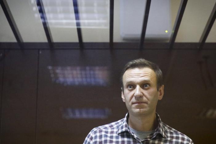 Imprisoned Russian opposition leader Alexei Navalny (shown here in the Babuskinsky District Court in Moscow in  February 2021) is in failing health because of a new suspected poisoning and is back in a punishment cell after a few days in regular confinement, a spokeswoman said Wednesday.