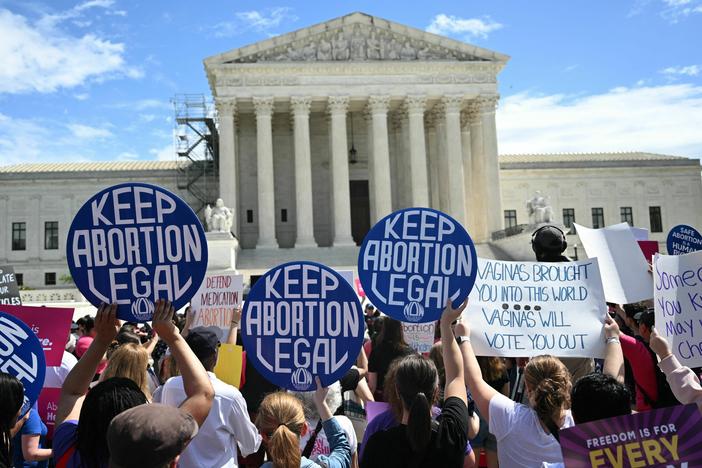 Demonstrators rally in support of abortion rights at the Supreme Court in Washington, D.C., on Saturday.
