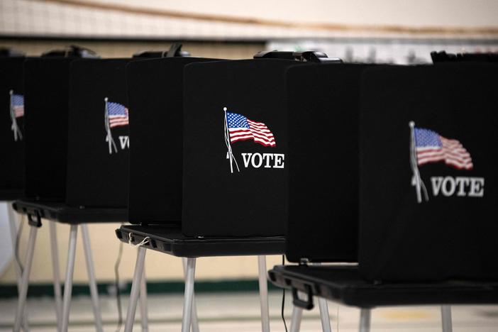 Voting booths are seen at Glass Elementary School's polling station in Eagle Pass, Texas, on Nov. 8, 2022.