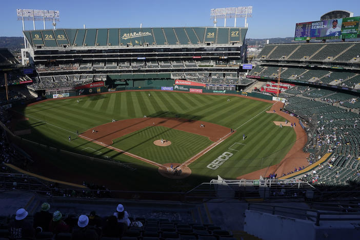 A game at the Oakland Coliseum in July 23, 2022. The Athletics have signed a binding agreement to purchase land for a new stadium in Las Vegas.