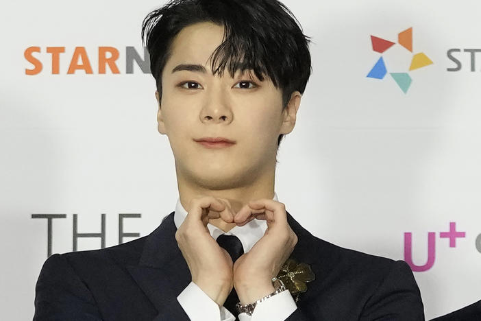 Moon Bin, a member of K-Pop group ASTRO, poses for photos on the red carpet for the 2021 Asia Artist Awards in Seoul, South Korea, Dec. 2, 2021.