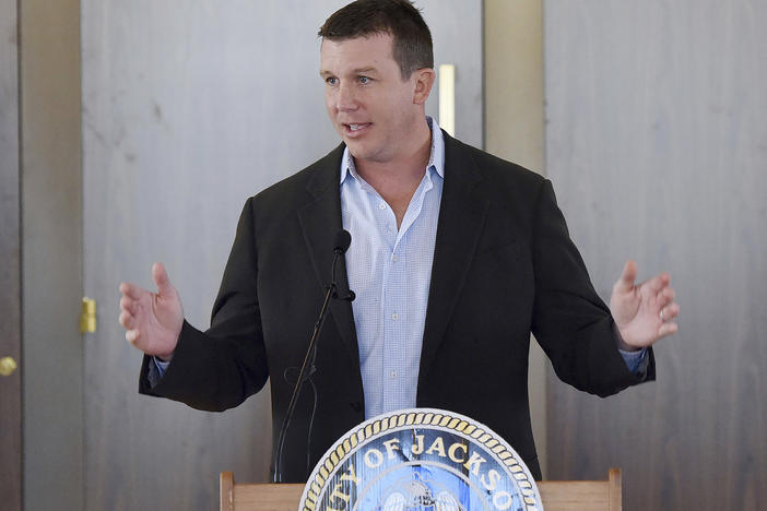 Former professional wrestler Ted "Teddy" DiBiase Jr. speaks  in Jackson, Miss., on Sept. 23, 2015. A federal indictment unsealed on Thursday said companies run by DiBiase received "sham contracts" in Mississippi and misspent millions of dollars of welfare money.